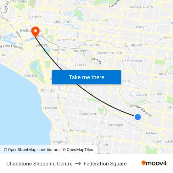 Chadstone Shopping Centre to Federation Square map