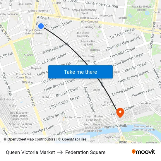 Queen Victoria Market to Federation Square map