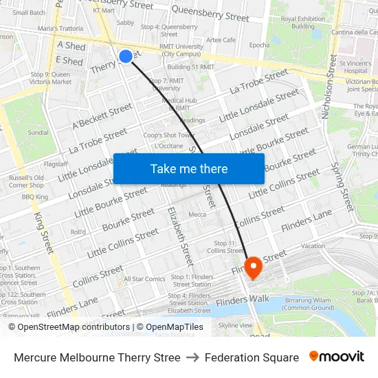 Mercure Melbourne Therry Stree to Federation Square map