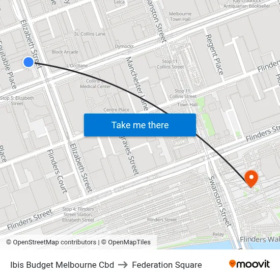 Ibis Budget Melbourne Cbd to Federation Square map