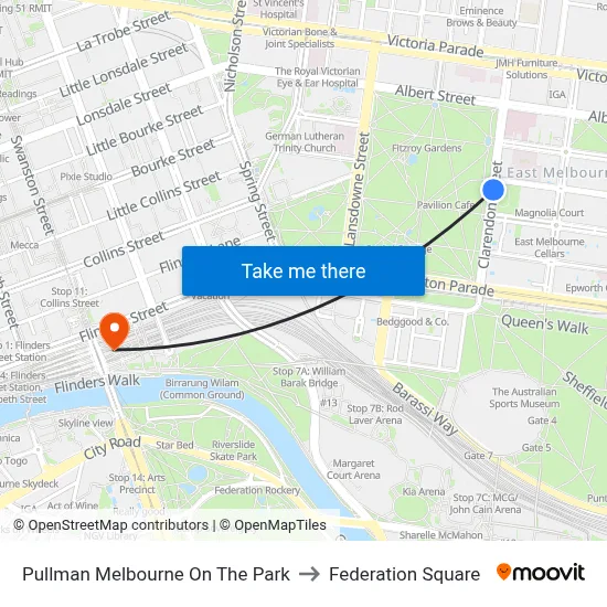 Pullman Melbourne On The Park to Federation Square map
