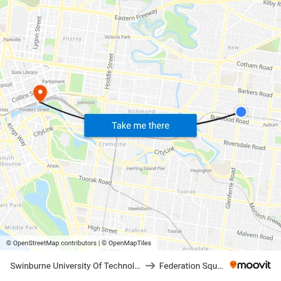 Swinburne University Of Technology to Federation Square map