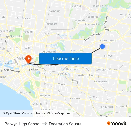 Balwyn High School to Federation Square map
