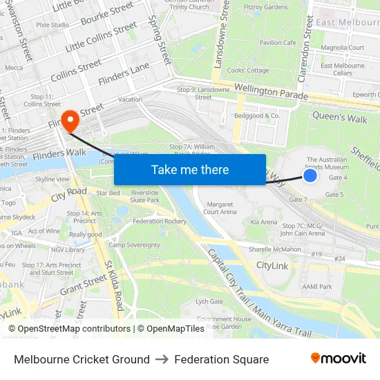 Melbourne Cricket Ground to Federation Square map