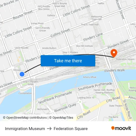 Immigration Museum to Federation Square map