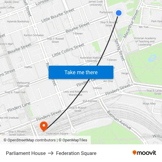 Parliament House to Federation Square map