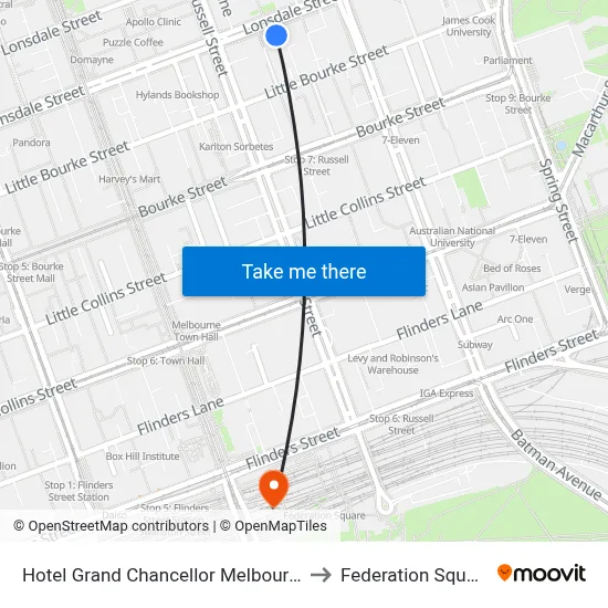 Hotel Grand Chancellor Melbourne to Federation Square map