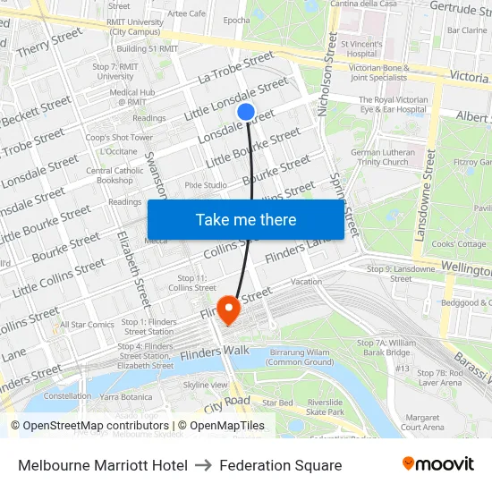 Melbourne Marriott Hotel to Federation Square map