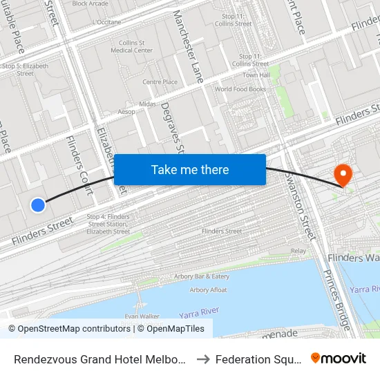 Rendezvous Grand Hotel Melbourne to Federation Square map
