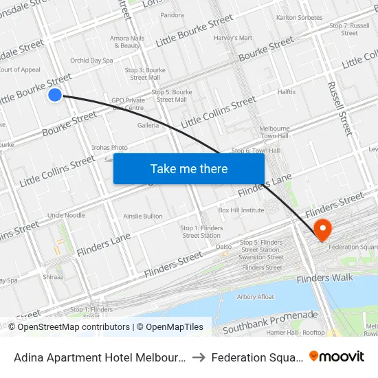 Adina Apartment Hotel Melbourne to Federation Square map
