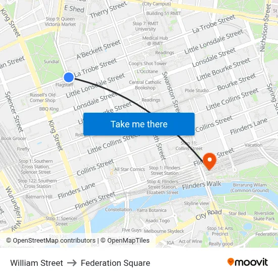 William Street to Federation Square map