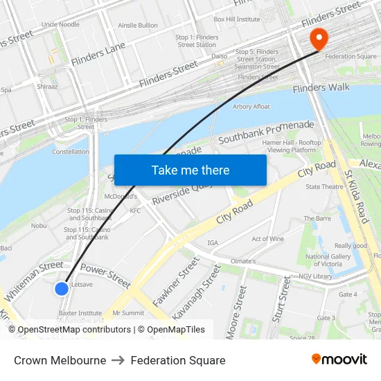 Crown Melbourne to Federation Square map