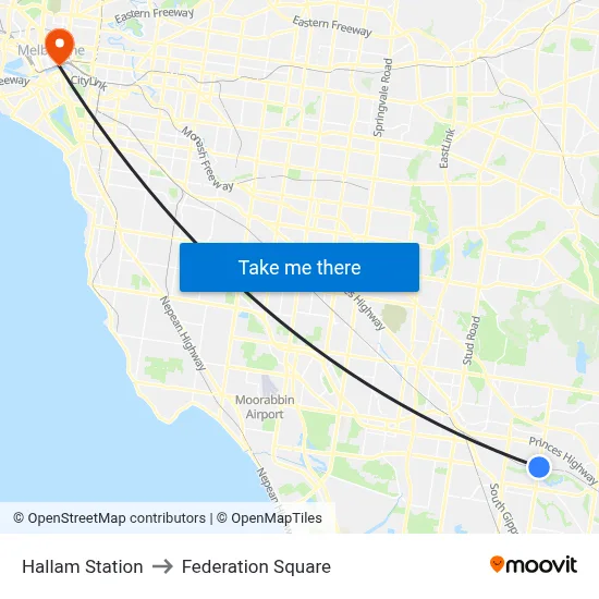 Hallam Station to Federation Square map