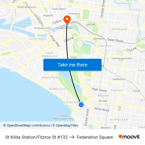 St Kilda Station/Fitzroy St #132 to Federation Square map