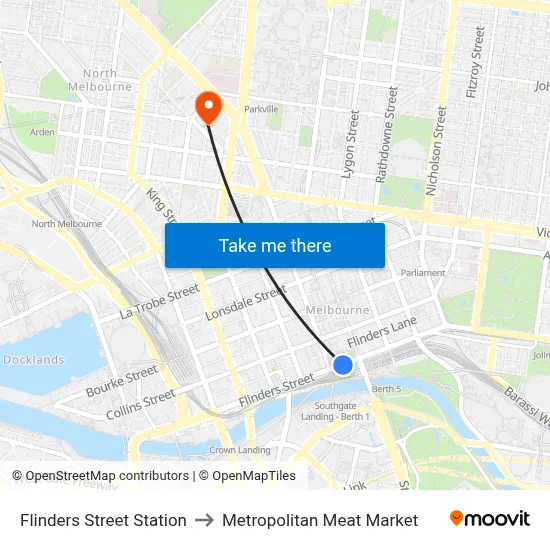 Flinders Street Station to Metropolitan Meat Market map