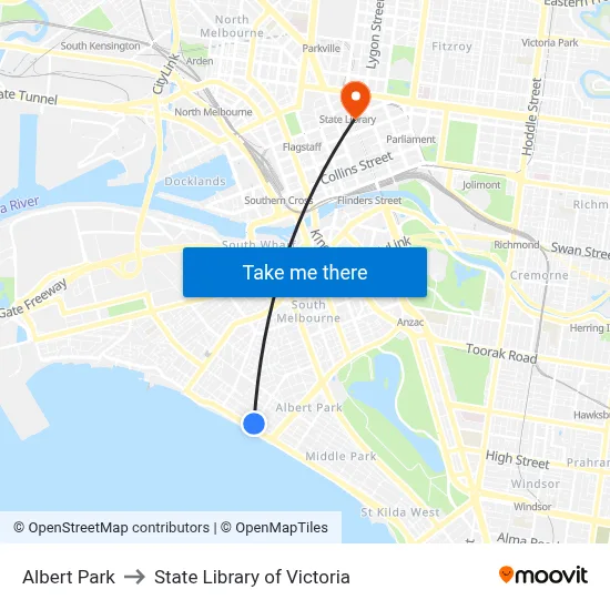 Albert Park to State Library of Victoria map