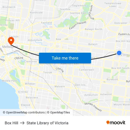 Box Hill to State Library of Victoria map