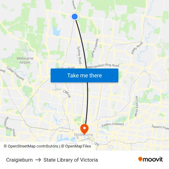 Craigieburn to State Library of Victoria map