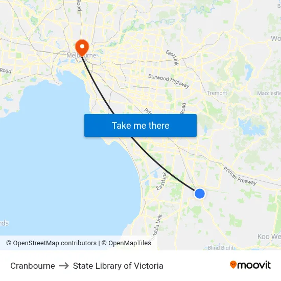 Cranbourne to State Library of Victoria map