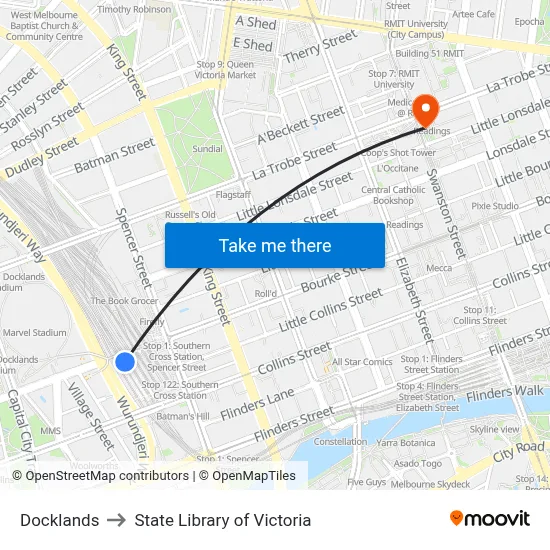 Docklands to State Library of Victoria map