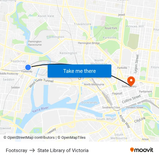 Footscray to State Library of Victoria map