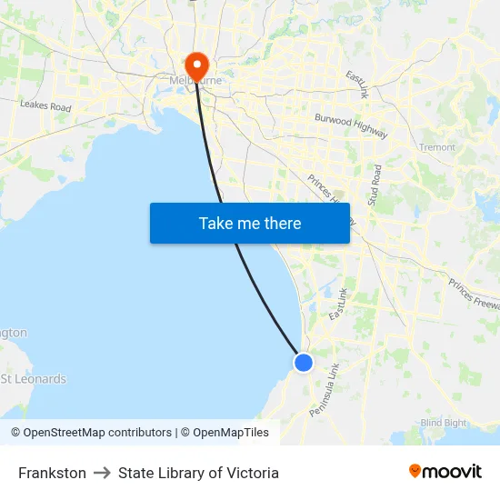 Frankston to State Library of Victoria map