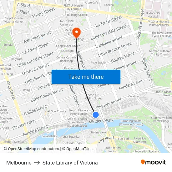 Melbourne to State Library of Victoria map