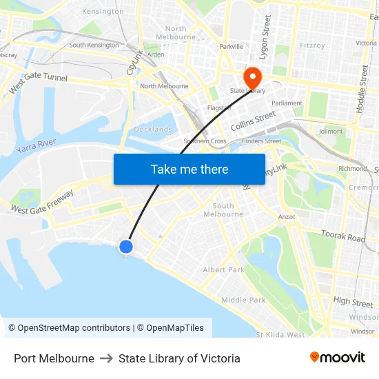 Port Melbourne to State Library of Victoria map