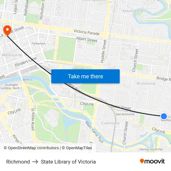 Richmond to State Library of Victoria map
