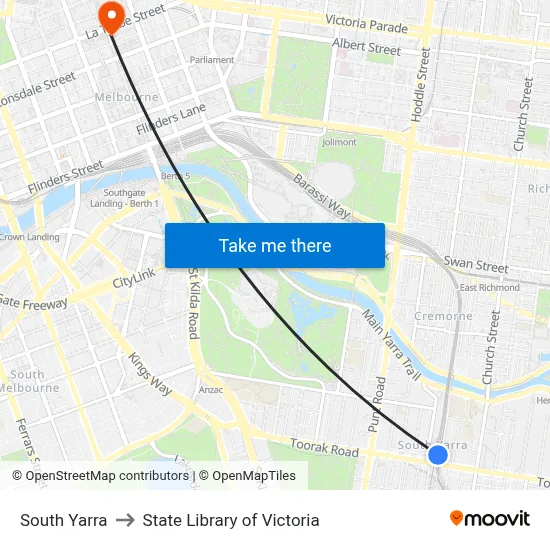 South Yarra to State Library of Victoria map