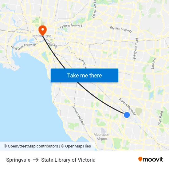 Springvale to State Library of Victoria map