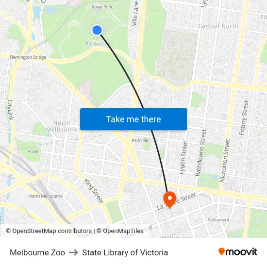 Melbourne Zoo to State Library of Victoria map