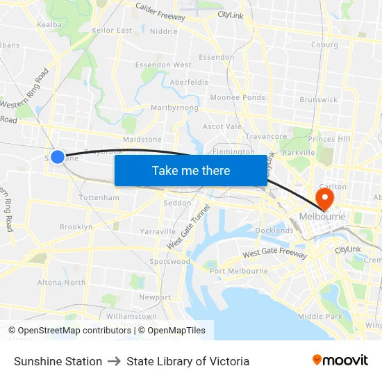 Sunshine Station to State Library of Victoria map