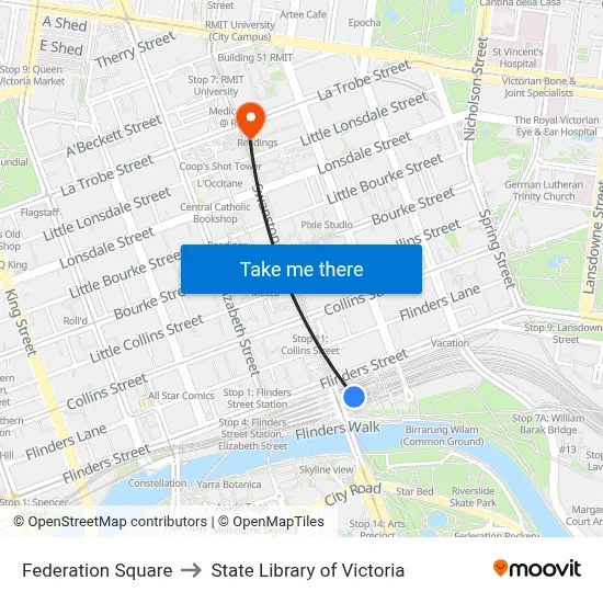 Federation Square to State Library of Victoria map