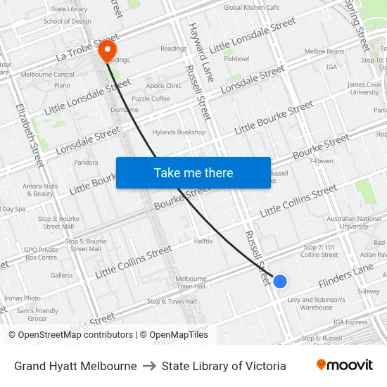 Grand Hyatt Melbourne to State Library of Victoria map