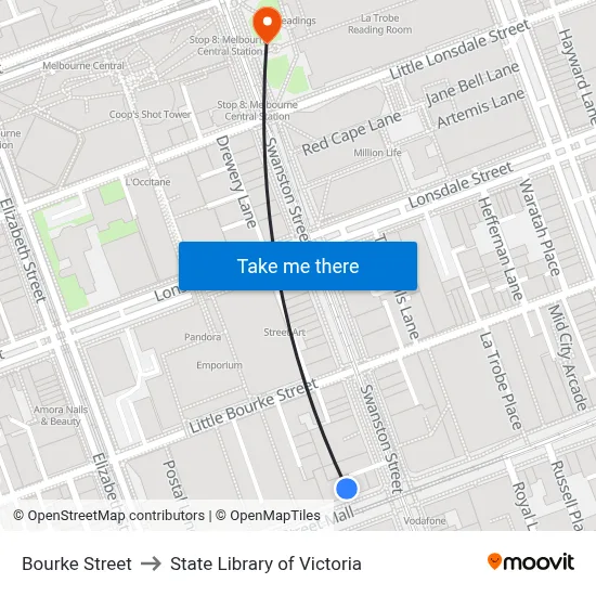 Bourke Street to State Library of Victoria map