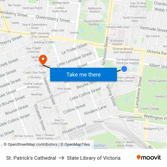 St. Patrick's Cathedral to State Library of Victoria map