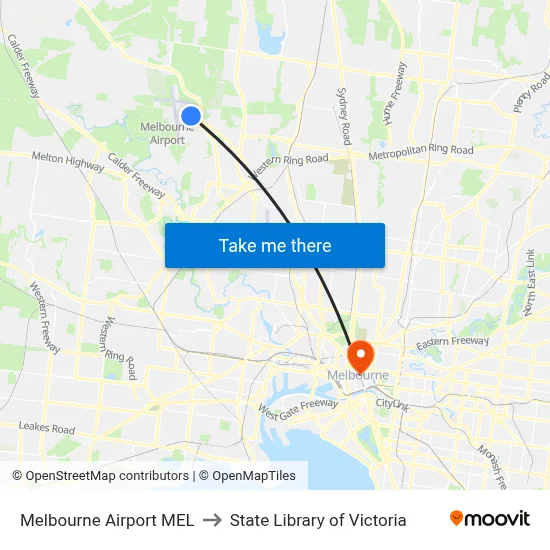Melbourne Airport MEL to State Library of Victoria map