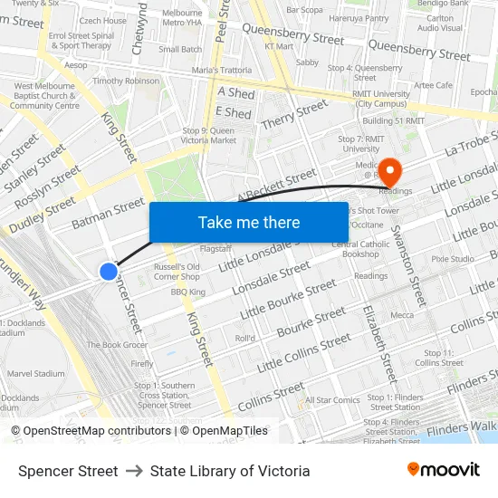Spencer Street to State Library of Victoria map