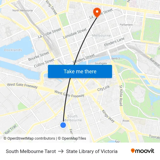 South Melbourne Tarot to State Library of Victoria map