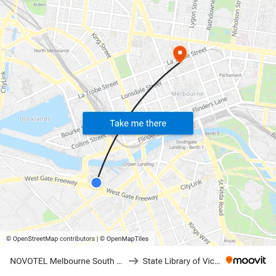 NOVOTEL Melbourne South Wharf to State Library of Victoria map