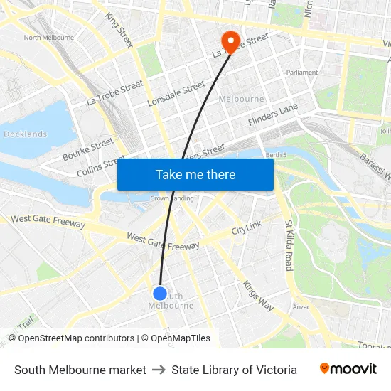 South Melbourne market to State Library of Victoria map