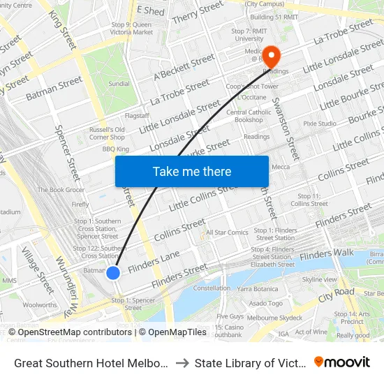 Great Southern Hotel Melbourne to State Library of Victoria map