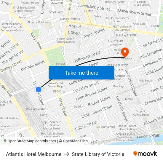 Atlantis Hotel Melbourne to State Library of Victoria map