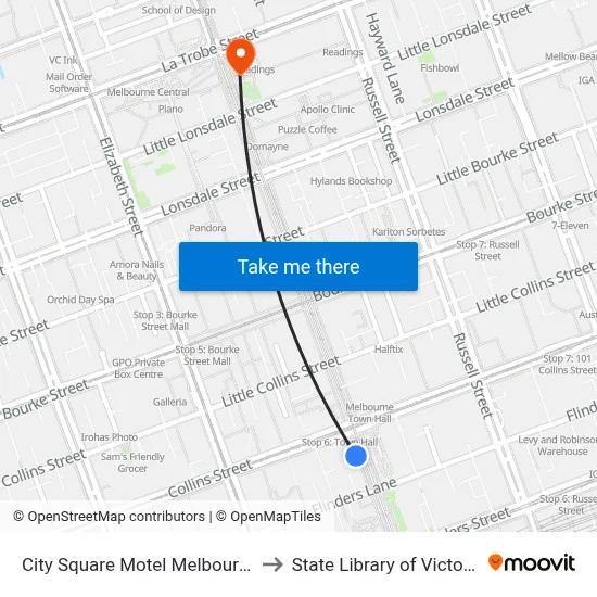 City Square Motel Melbourne to State Library of Victoria map