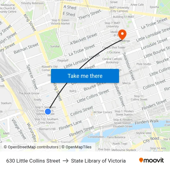630 Little Collins Street to State Library of Victoria map