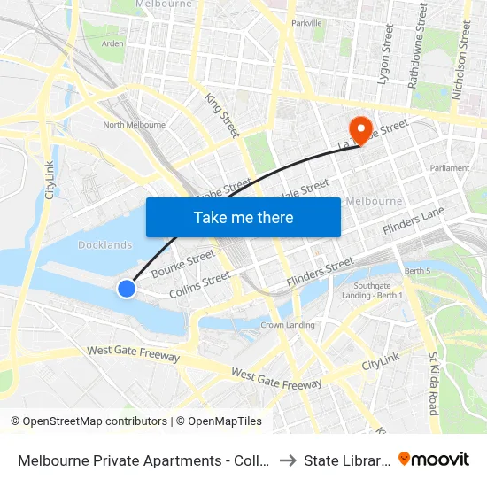 Melbourne Private Apartments - Collins Wharf Waterfront, Docklands to State Library of Victoria map