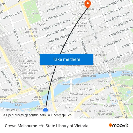 Crown Melbourne to State Library of Victoria map