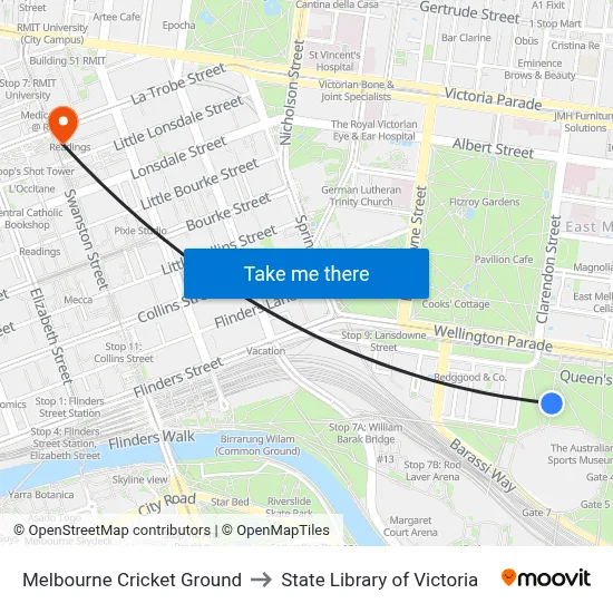 Melbourne Cricket Ground to State Library of Victoria map