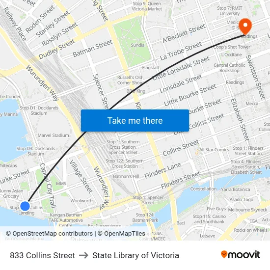 833 Collins Street to State Library of Victoria map